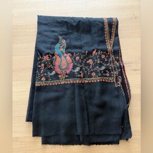 Black Embroidered Paisley Shawl Scarf